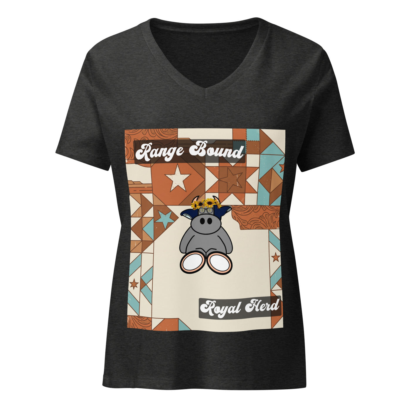 Pocket Cows Women's Relaxed V-Neck T-Shirt — Design 258