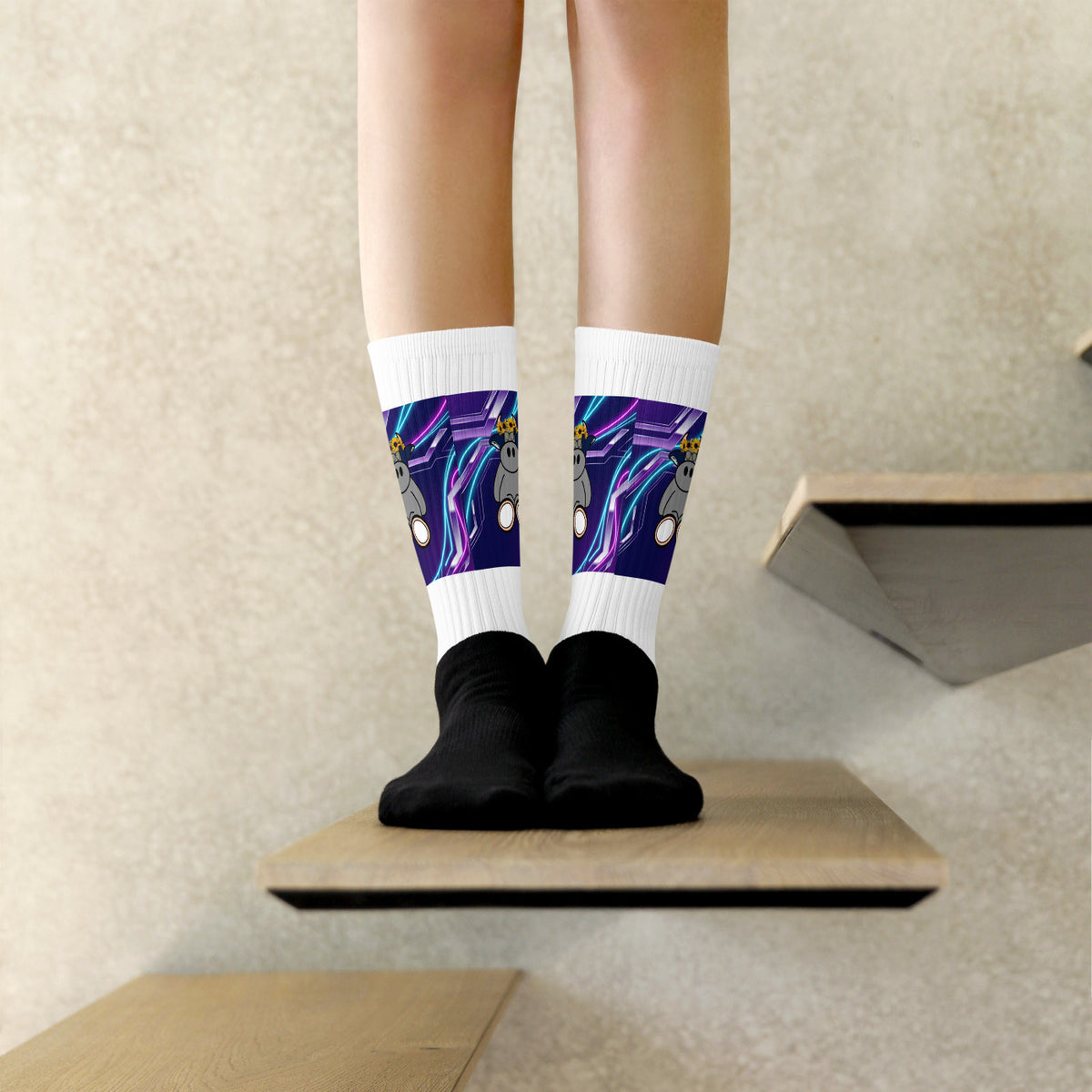 Pocket Cows Black Foot Sublimated Socks — After Hours — Design 251