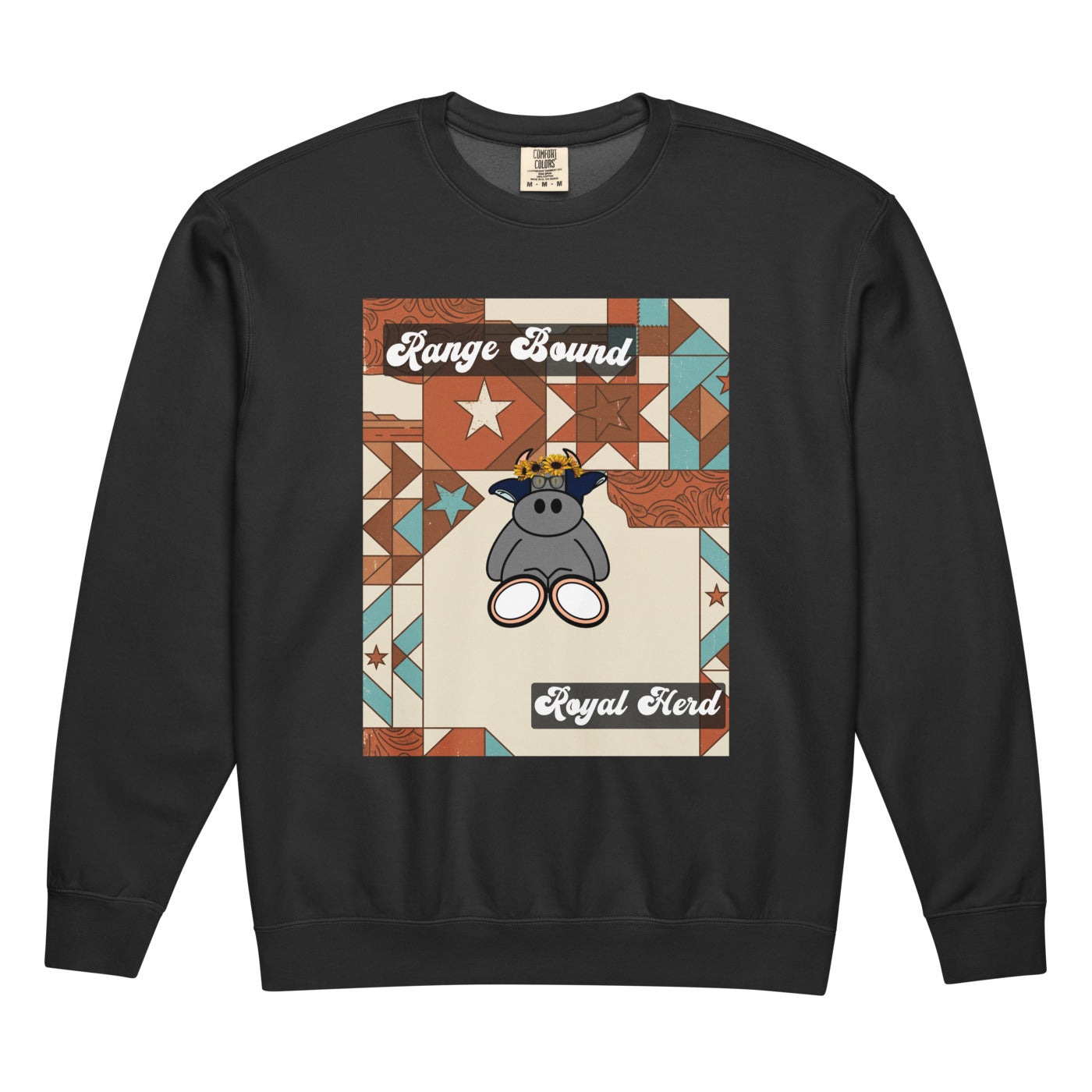 Pocket Cows Unisex Garment-Dyed Lightweight Fleece Crewneck Sweatshirt I Comfort Colors — Range Royalty — Design 258