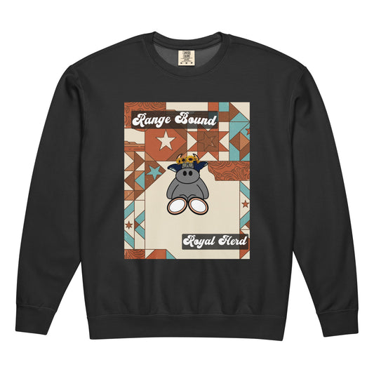 Pocket Cows Unisex Garment-Dyed Lightweight Fleece Crewneck Sweatshirt I Comfort Colors — Range Royalty — Design 258