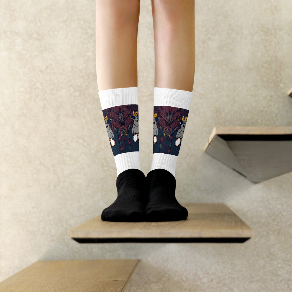 Pocket Cows Black Foot Sublimated Socks — Sacred Herd — Design 271