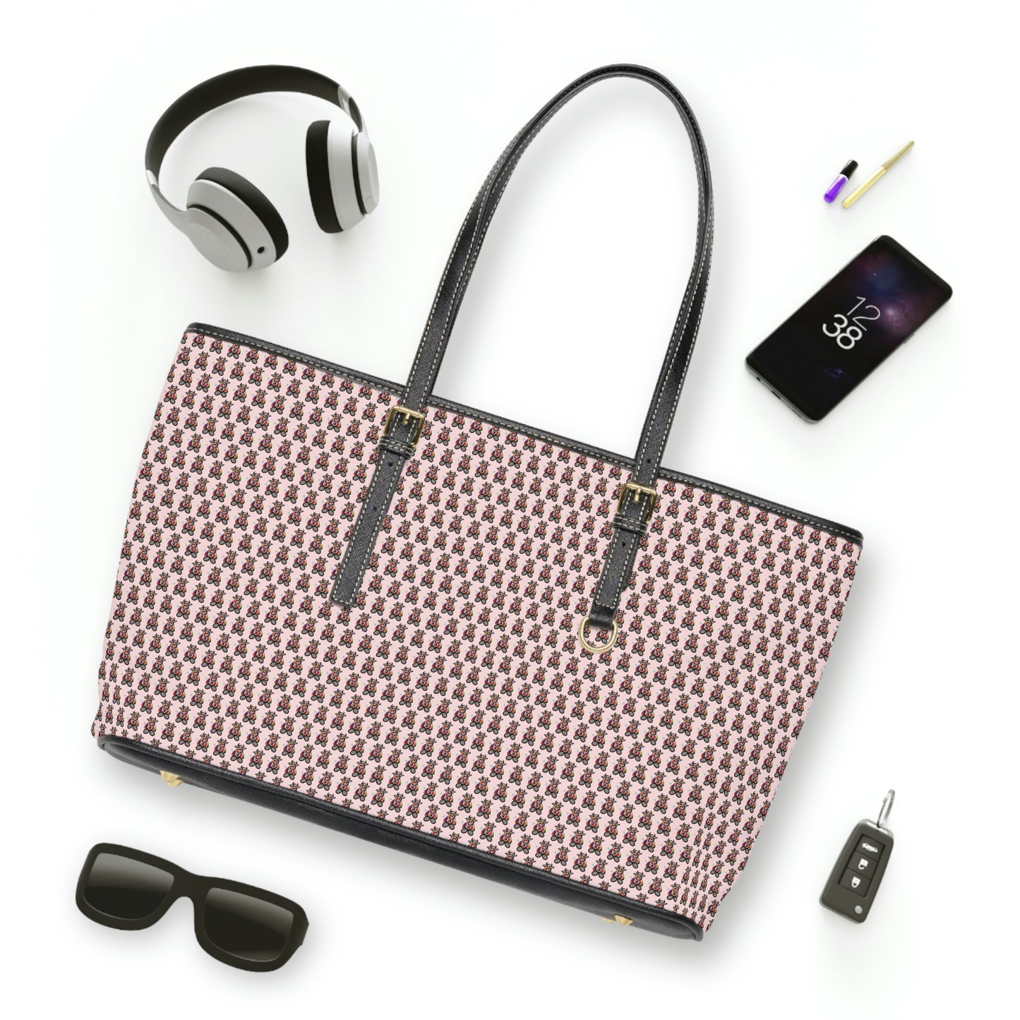 Pink Pattern PU Leather Shoulder Bag