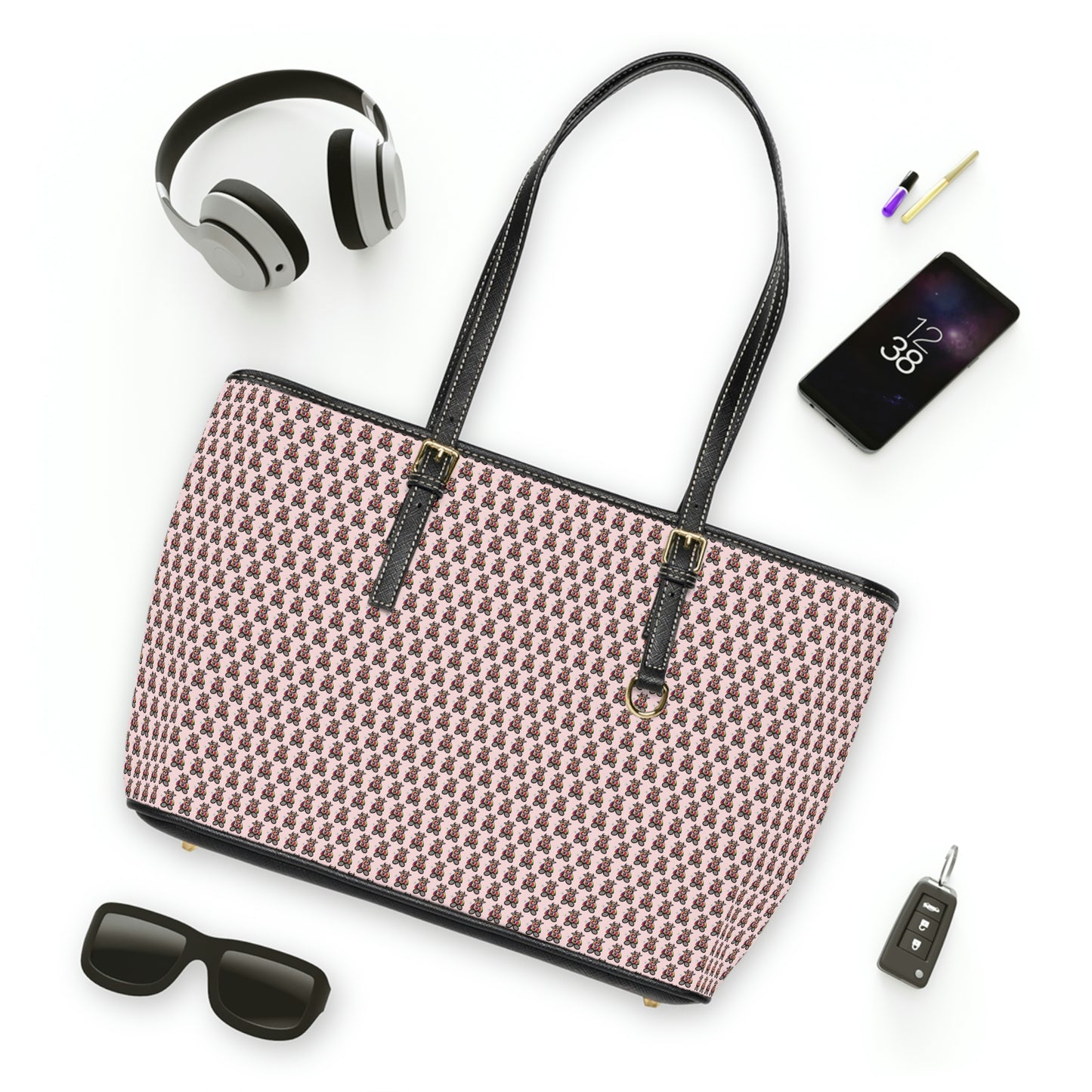 Pink Pattern PU Leather Shoulder Bag