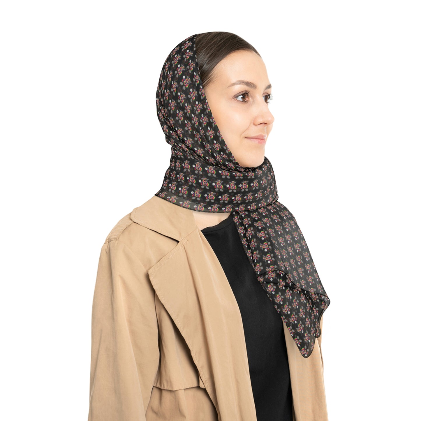 Black Pattern Poly Scarf