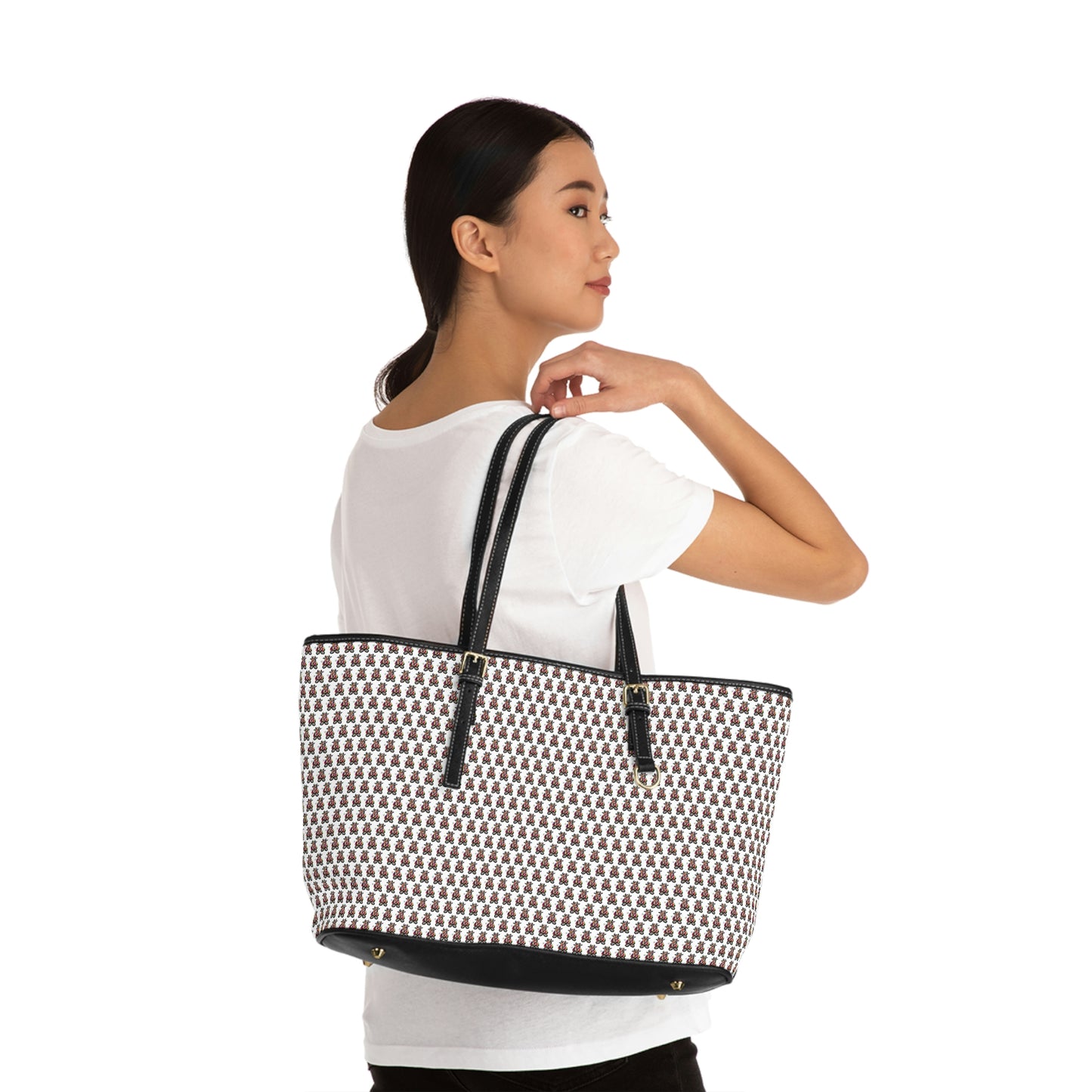 White Pattern PU Leather Shoulder Bag